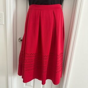 Eloquii Red Midi Skirt with Laser-Cut Detailing